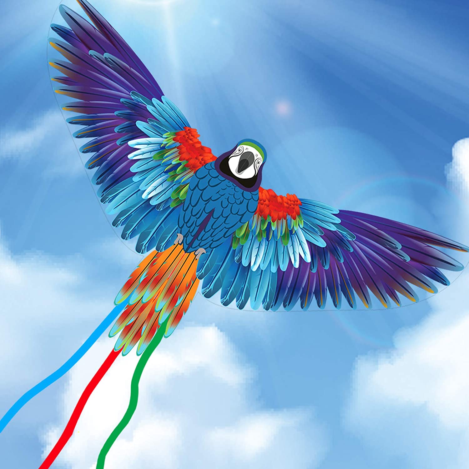 2021 New 55" Parrot Huge Kite for Kids and Adults Easy to Fly Single Line String with 55" Tail for Beach Park Outdoor Activity