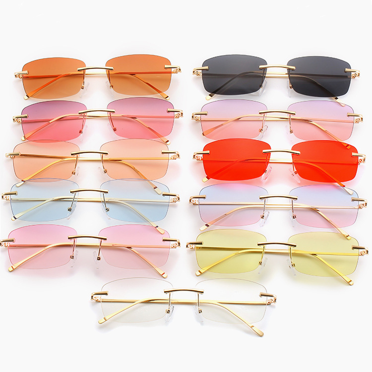 Stylish Rimless Sun Glasses Occhiali da Sole Donna Rectangle Metal Frame Retro Sunglasses Women 2021 Lunettes de Soleil Femme