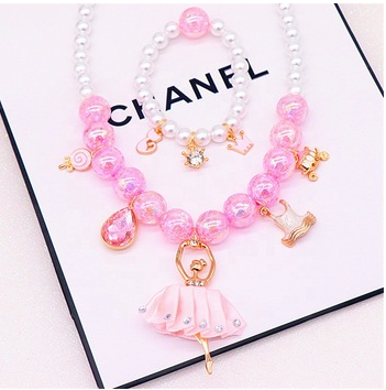 2020 Fashion child Jewelry Girls chunky bubblegum beads necklaces Toddler Pearl necklace Bracelet 2pcs/set hot sell
