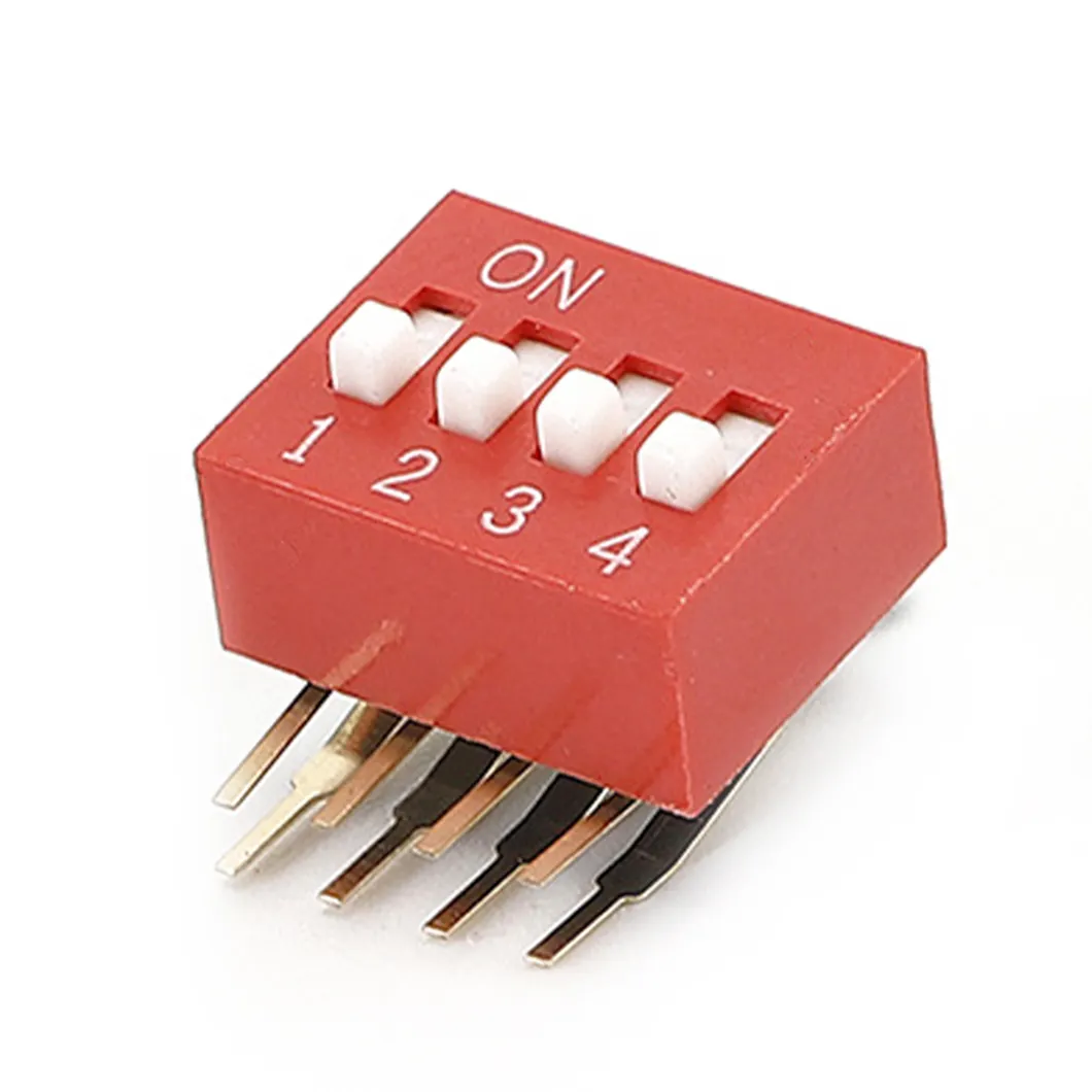 Right Angle Slide 8 Position Red Color DIP Switch2.54MM 8 Bits 16Pins SMD DIP Patch