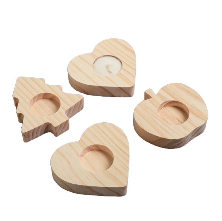 Heart Christmas Tree Shape Wood Small Mini Candlesticks TeaLight Candle Holder for Wedding Birthday Decoration