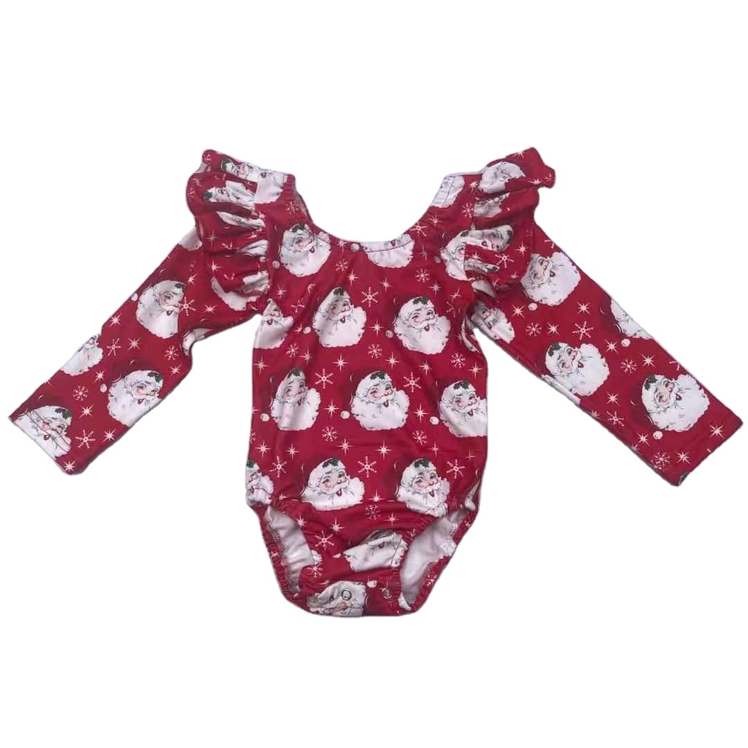 oem Kid Boutique Wholesale Infant Toddler Onesie Christmas santa claus Printing Leotard Spring Romper Baby Girl Clothes