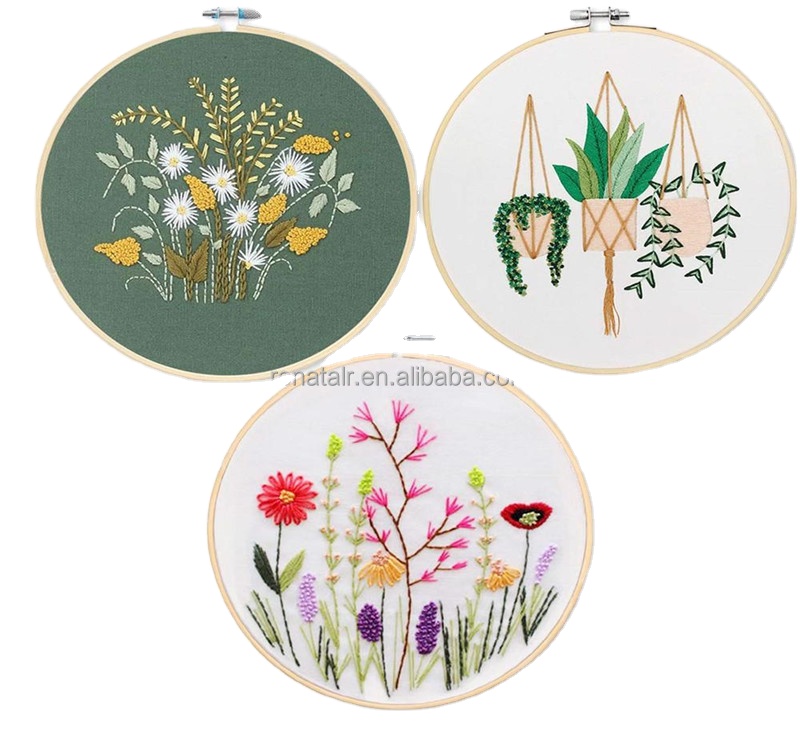 2021 DIY Stamped Embroidery Starter Kit with Flowers Plants Pattern Embroidery Cloth Color Threads Tools Kit