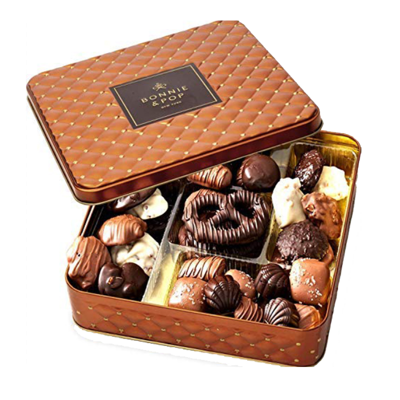 Embossed lid custom logo printing square chocolate biscuit cookies tin box packaging metal gift container