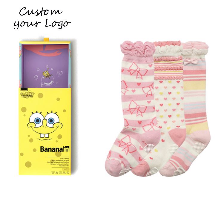 Cute Floral Girls Socks Trend Cartoon Cotton Pink Green Check Breathable Tube Socks