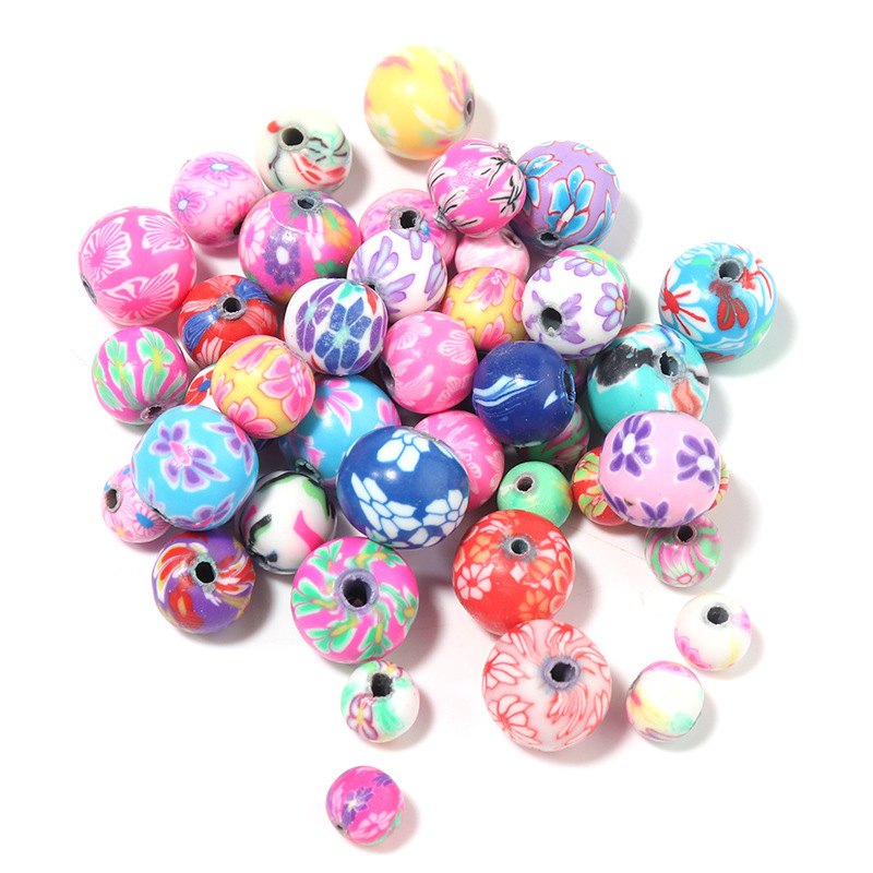 JC Wholesale Clay Ceramic Round Beads Mixed Colours 6-12mm Colourful Soft Ceramic Loose Beads Printed Round Diy Accessories
