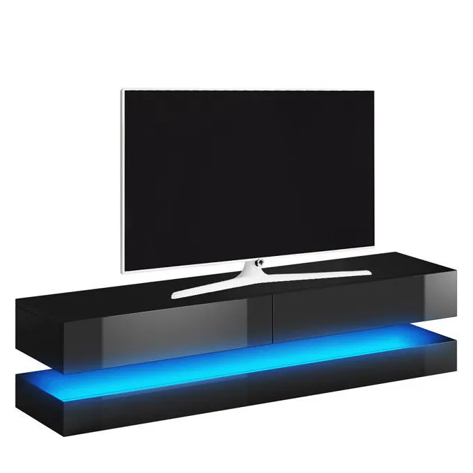 Living room furniture 75 inch floating unit mirror top MDF tv stand cabinet with LED light