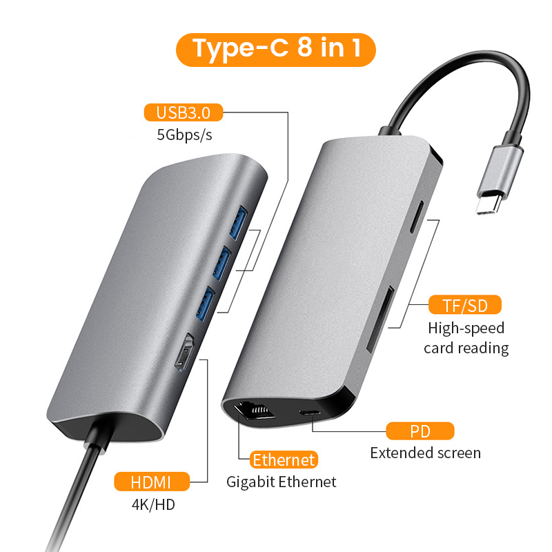Usb Type C многопортовый док-станция концентратор с SD TF картой PD зарядка 8 в 1 Usb C концентратор
