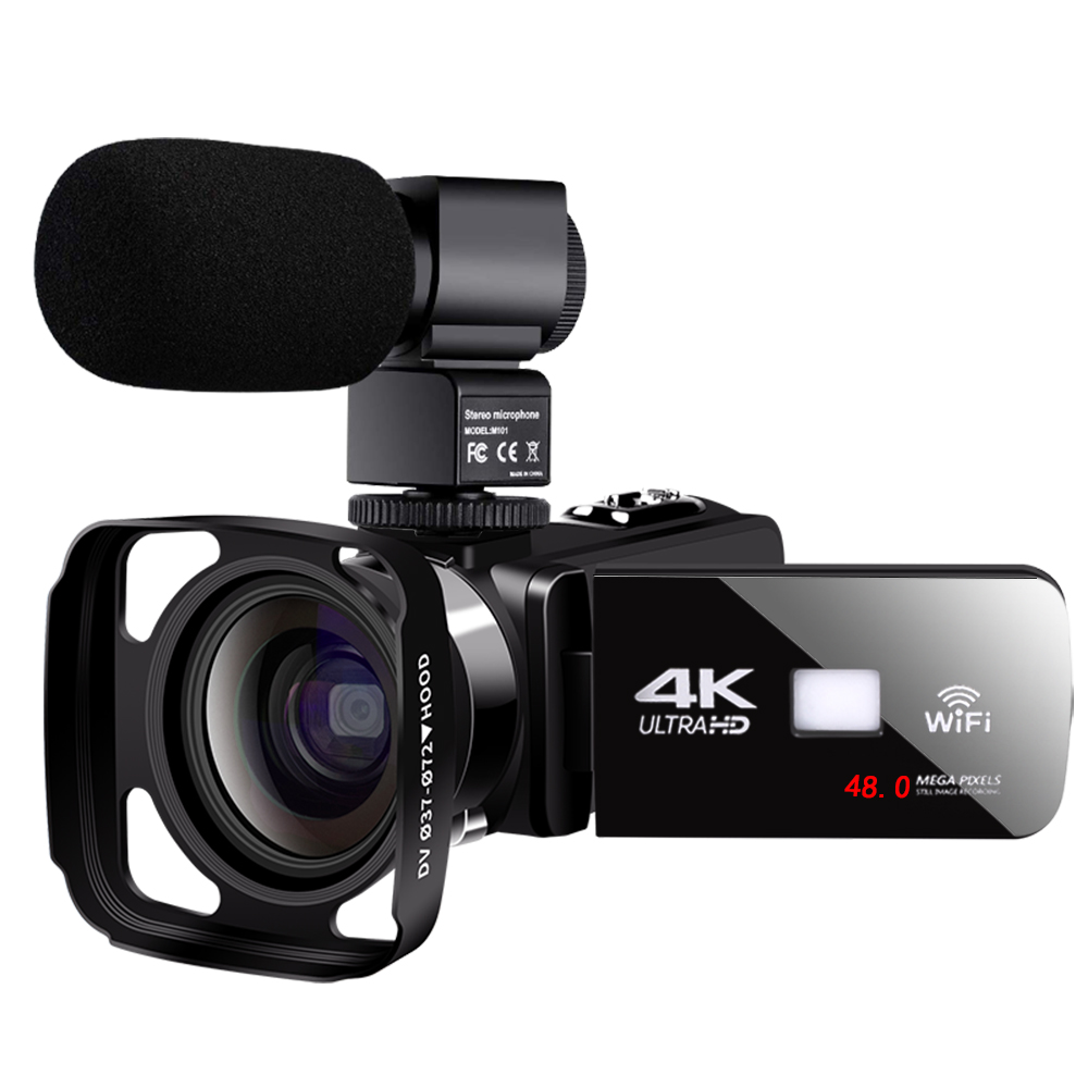 Видеокамера UHD Real 4K, 48 МП, сенсорный экран 3,0 дюйма, камера ночного видения, реальная видеокамера 4K с блендой