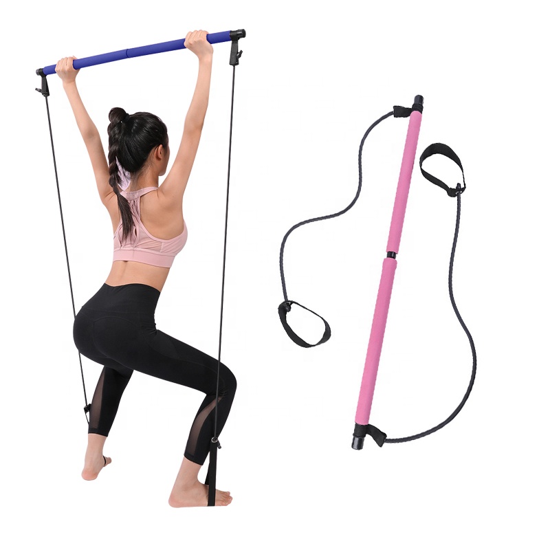 Portable Pilates Rod Resistance Band Bar Yoga Pilates Bar With Foot Strap
