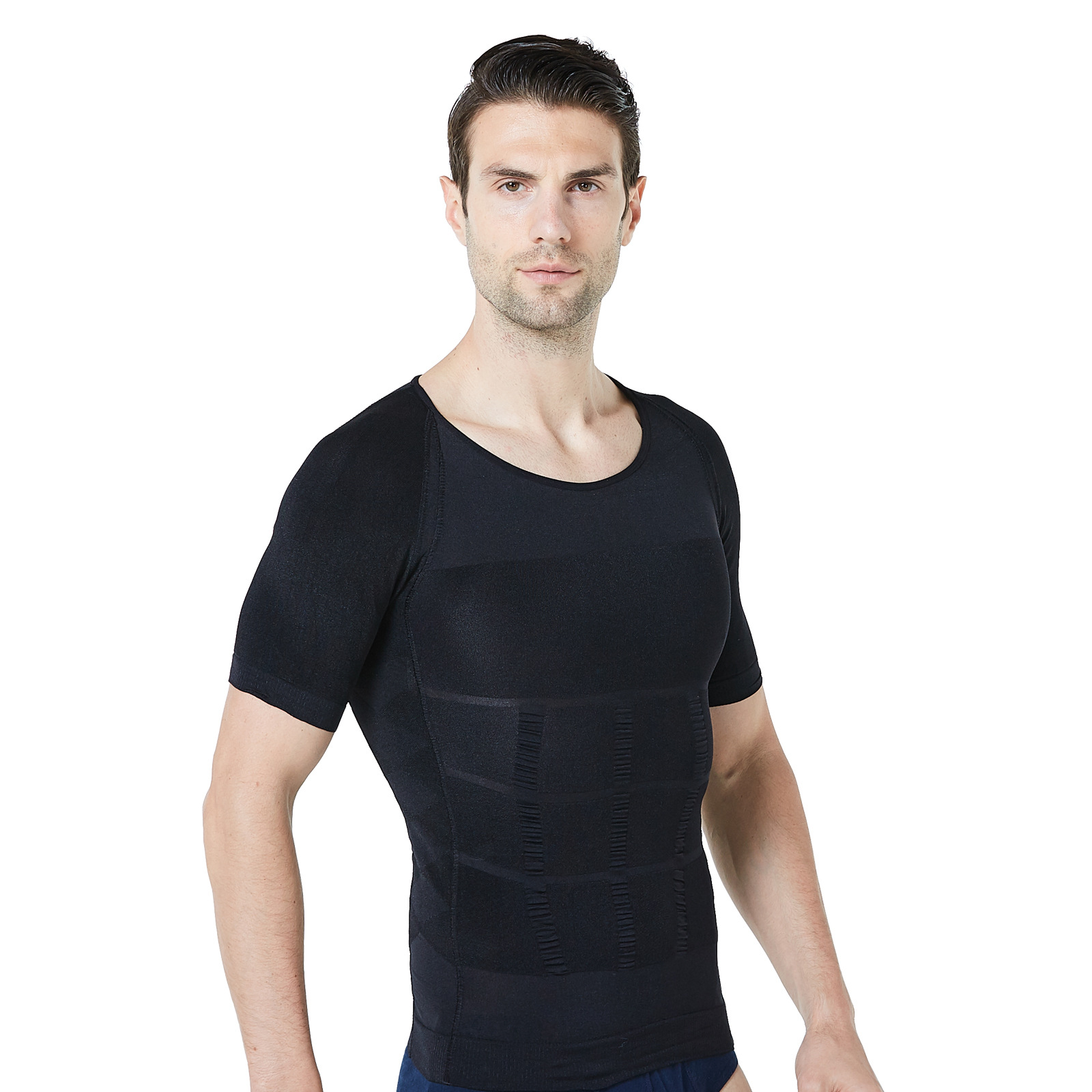 Мужская Похудения Body Shaper с застежкой-молнией рубашки с коротким рукавом Тонкий Корректирующее белье