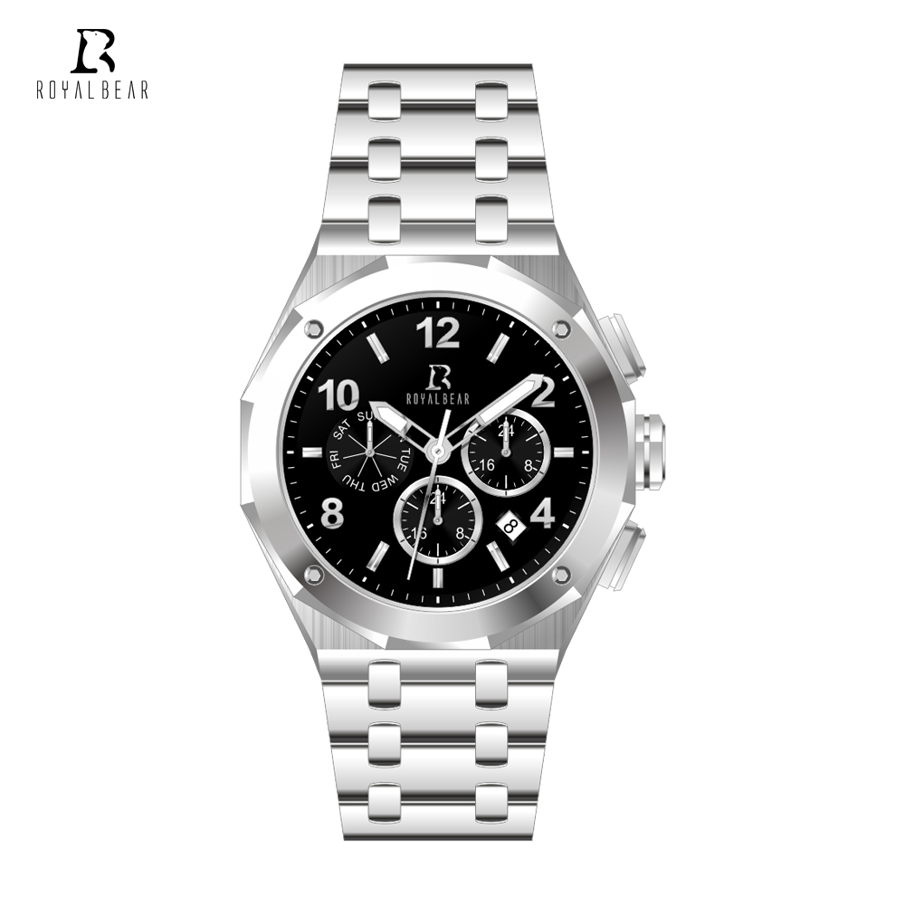 High quality wholesale black luxury classic male wristwatch china manufactuer silver wrist quartz movement men chronograph watch