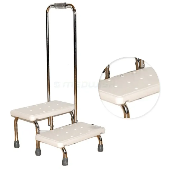 AG-FS010 High quality 304 stainless steel and plastic doctor double layer step foot stool with handle rail