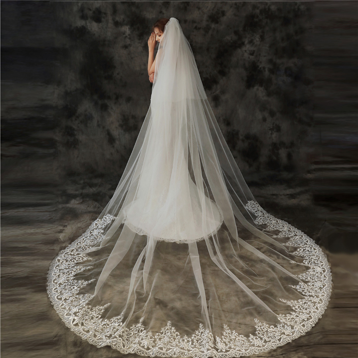 cheerfeel VE393 2T Tier Lace pencil edge Ivory Cathedral Length 108" Bridal Wedding Veils bridal lace