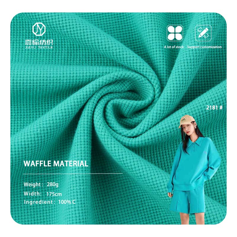 Lake Green Hot Selling 100% Cotton Cross Jacquard Rib Waffle Knitted Fabric