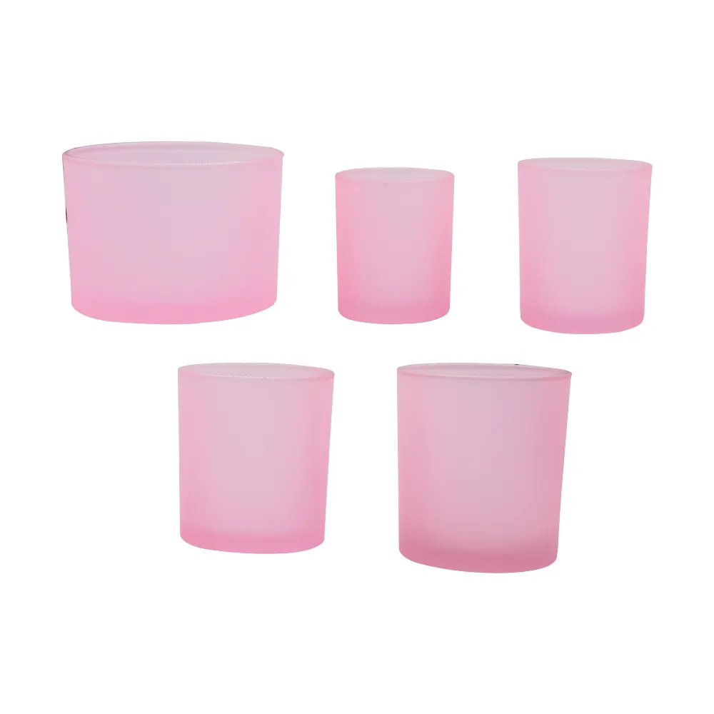 Wholesale Custom Luxury Frosted Pink Glass Jar Empty Candle Holder