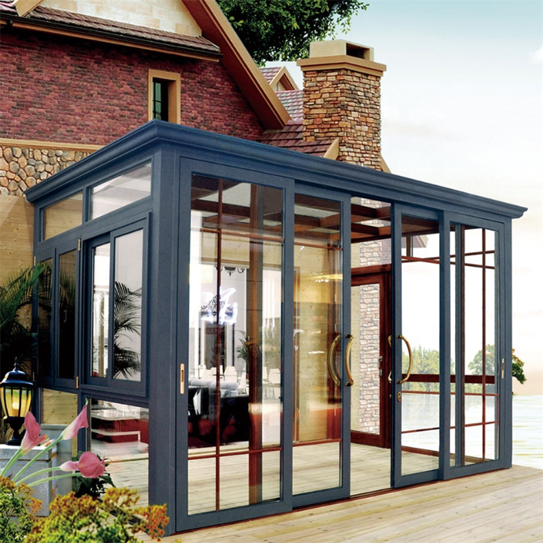 Modern French Design Small 4 Season Glass Room Winter Garden House Aluminum Sunroom With Folding Door For Outdoor Backyard