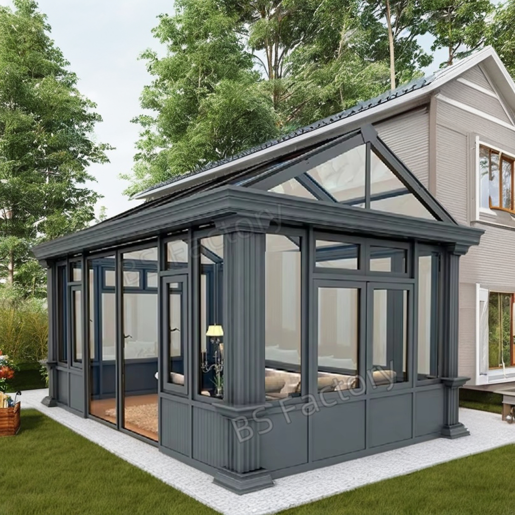 Low-E prefabricated glass house cabins and garden rooms products aluminium cabins and garden room house doorwin glass sunroom