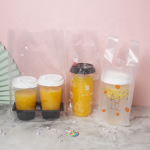 Custom Disposable transparent plastic bag portable beverage bag clear bubble tea plastic bag