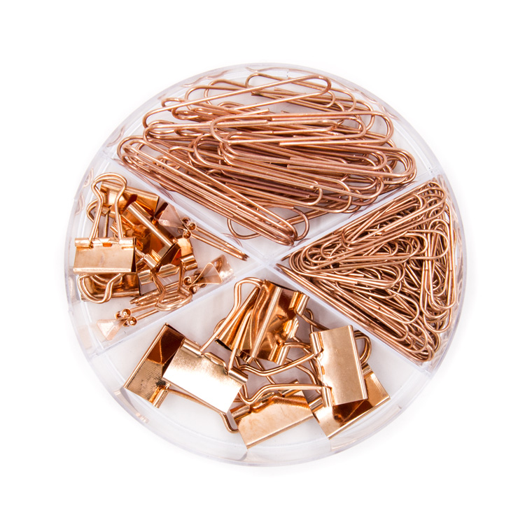 hot sale desk stationery set assorted rose golden paper clip and binder clip set