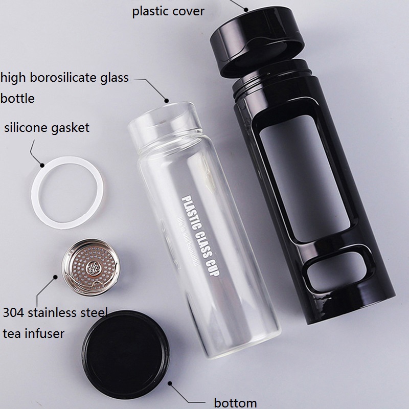 wholesale print brand crystal empty cylinder alkaline drinking insulated wide mouth glass water bottle 520ml 430ml