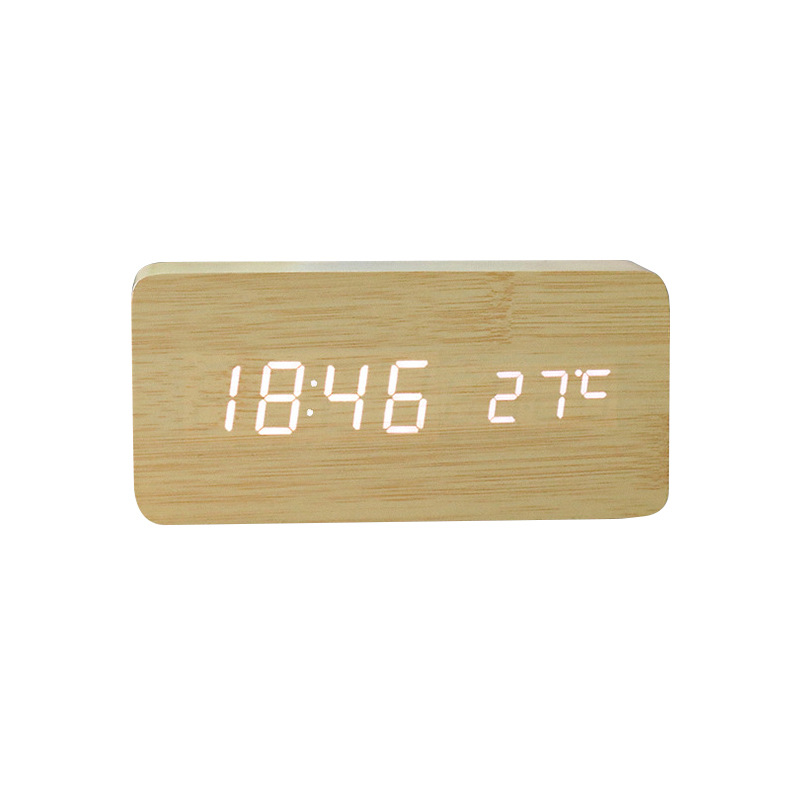 Wooden Led Luminous Digital Alarm Clock With Thermometer And Hygrometer Electronic Clock