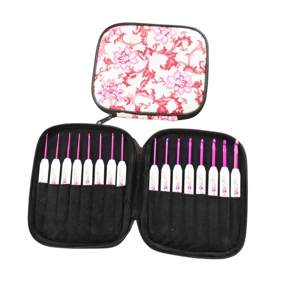 wholesale 16 pcs ABS crochet hook set plastic handle aluminum crochet hook