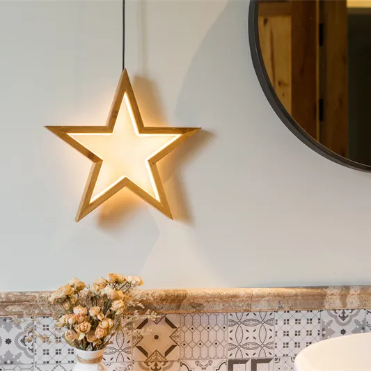 Handmade Pentagram LED Pendant Lamp Indoor Decorative Chandelier Lamp Bamboo Material Ready To Ship