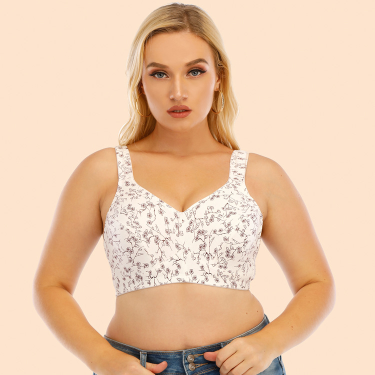 Factory Custom New Cotton No Steel Ring Plus Size Bra Printing Sexy Wide Shoulder Strap Comfortable Underwear Bra