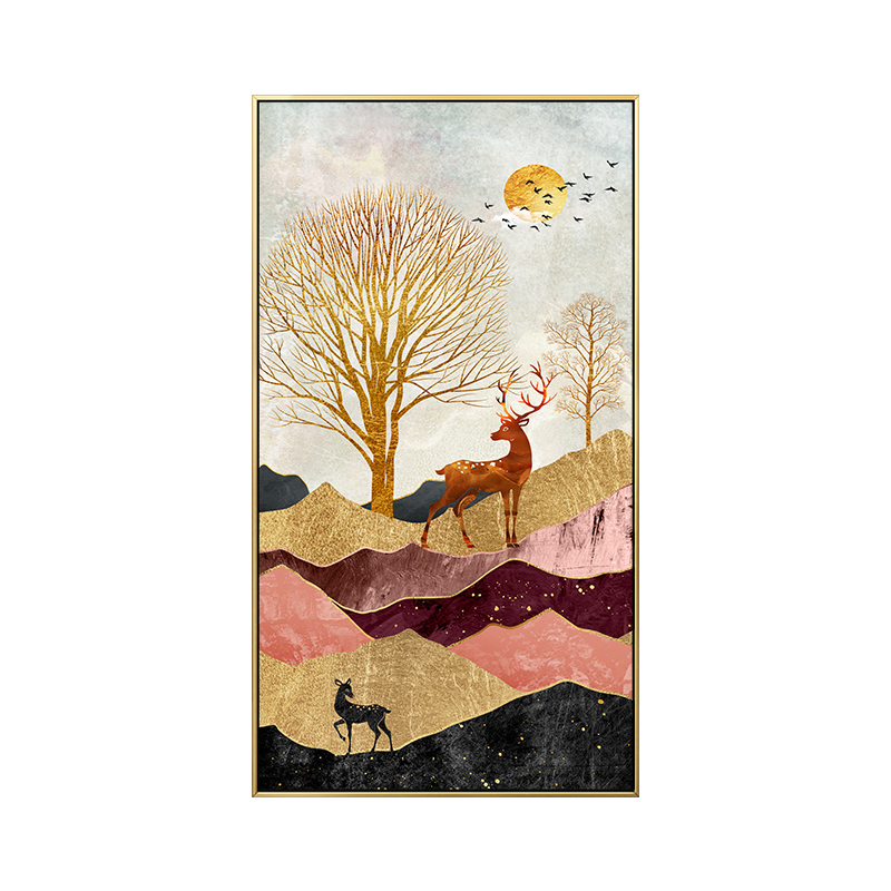 Abstract Deer Canvas Printing Scandinavian Poster Golden Painting Nordic Posters Wall Art Landscape Painting
