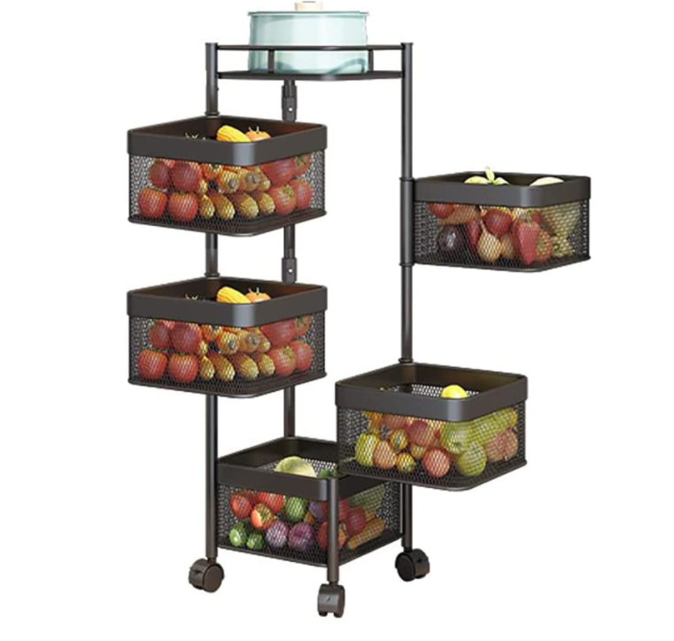 Kitchen Shelf Square Layered Standing Shelf Unit Kitchen Storage Rotating Vegetable Rack Floor Standing Rack
