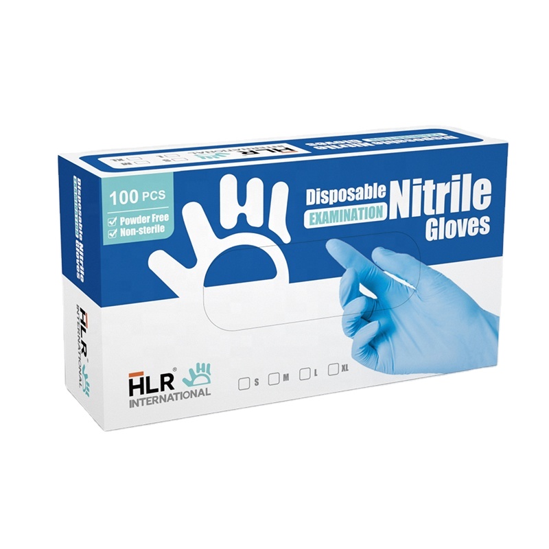 HLR Nitrile Glove Powder Free High Quality Box packing Disposable Nitrile Gloves EN374
