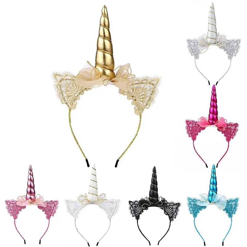 YiYi High Quality Kids Hair Accessories 7 Color Mix Unicorn Headbands For Kids Headbands Bow Birthday Party Baby Headband