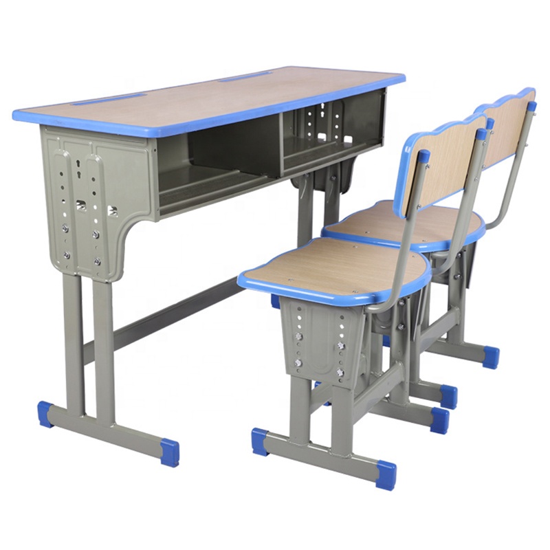 Cheap School Study Kids Twin Desk And 2 Chairs Set For Two Students With Double Tube Frames