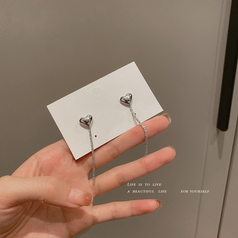 Jewelry 925 silver needle glossy love water sparkling Tassel Earrings Korean indifference simple
