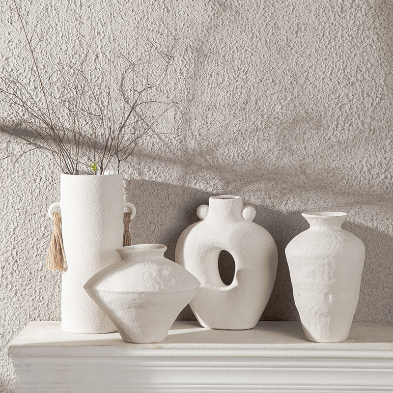 Hot selling High Quality Rustic Handmade Pottery Large Ceramic Modern Vase Water jar Cream Stone Ceramic Vase For Home Art Decor