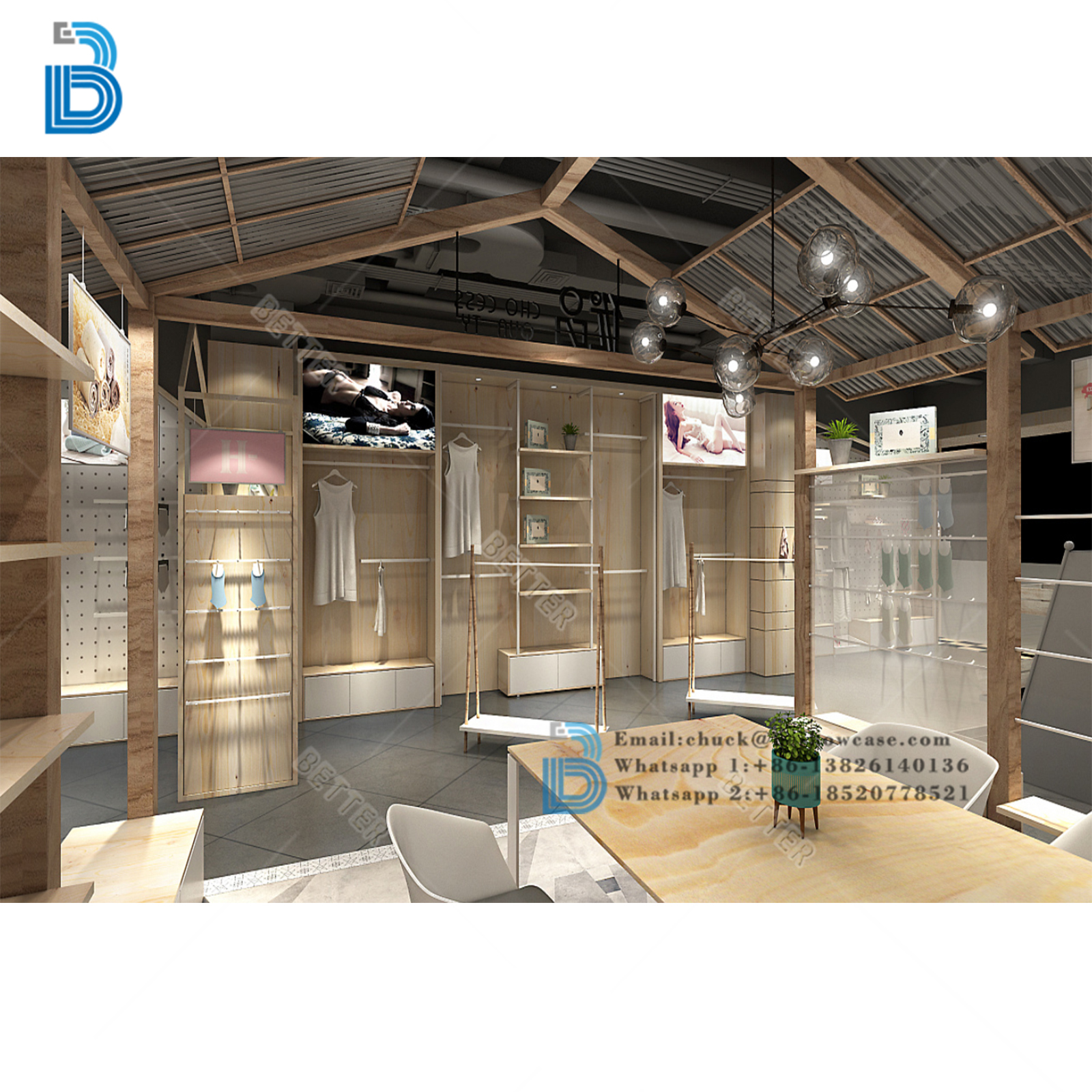 Trendy custom rack for clothing shop clothes hanging stand shop equipment for clothes store