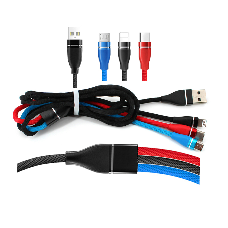 Универсальный высокое качество пользовательских 1,2 м USB 2,0 разъем тканевый плетеный кабель для быстрой зарядки передачи и зарядки usb для мобильного телефона зарядное устройство 3 в 1 зарядный кабель
