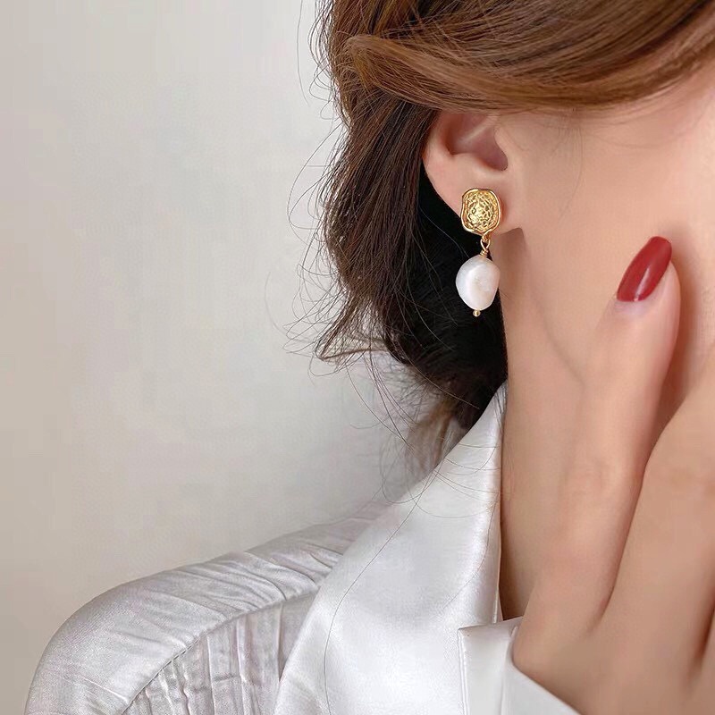 Haiyang 8-9mm Baroque Pearl Earrings Irregular Natural Freshwater Pearls 14k Gold Plated Fashion Jewelry
