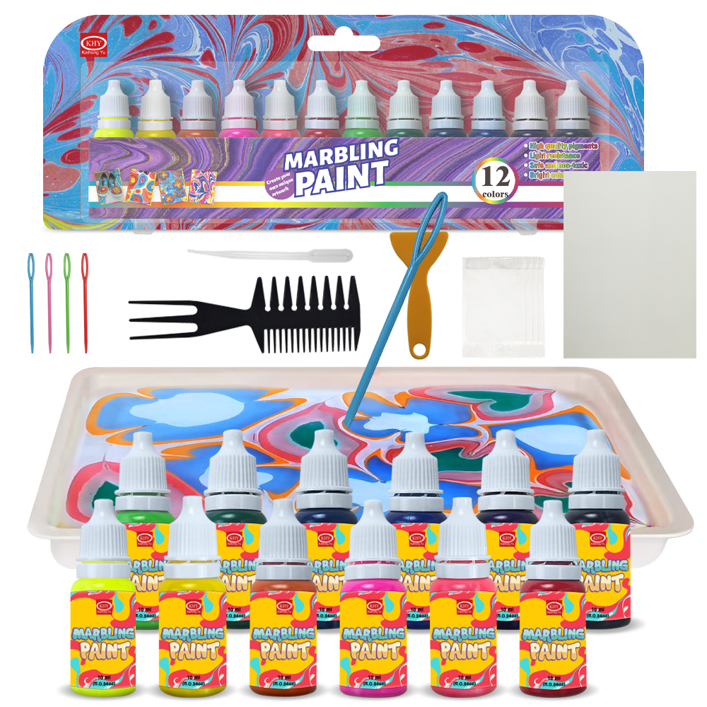 KHY Free Sample 10 Ebru For Russia Kid Nature Painting On Marbling Set Colour Color Marbled Kid Paint Magic Water Draw Paint Kit