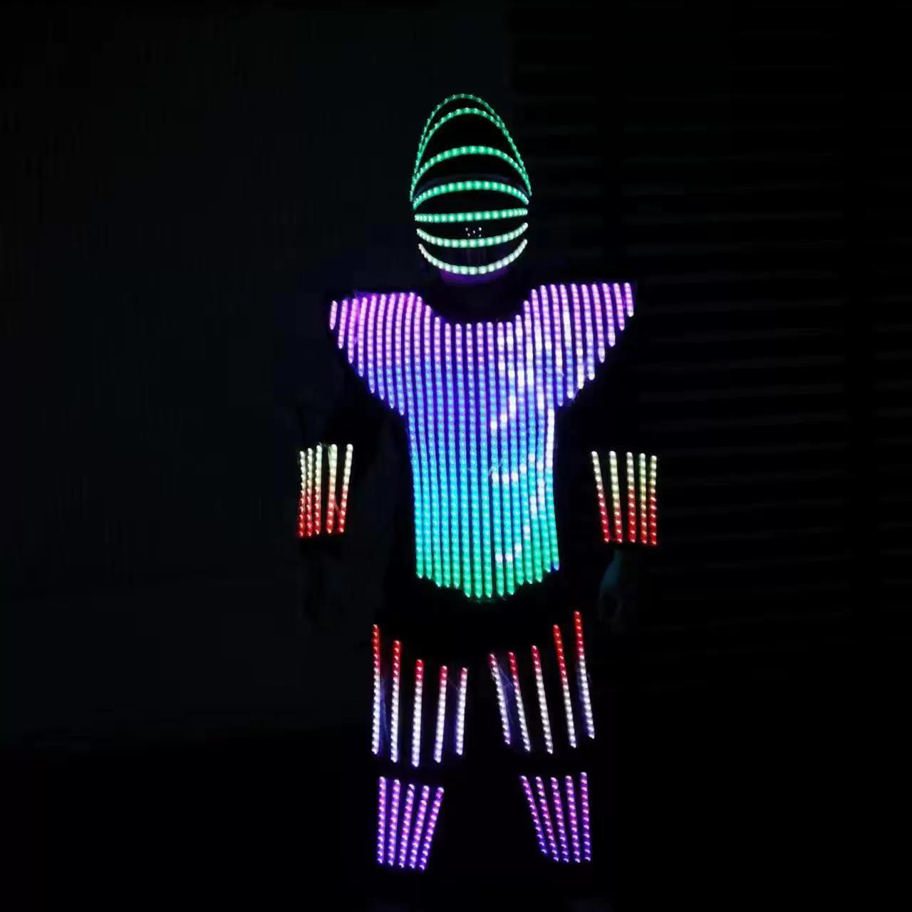 RGB color change remote controller Luminous Led Robot Costume Dancing Performance black robot armor stage dance wear