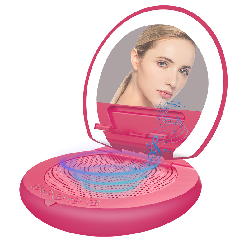 Multifunction rechargeable foldable adjustable angle phone holder with speaker led blue tooth makeup mirror