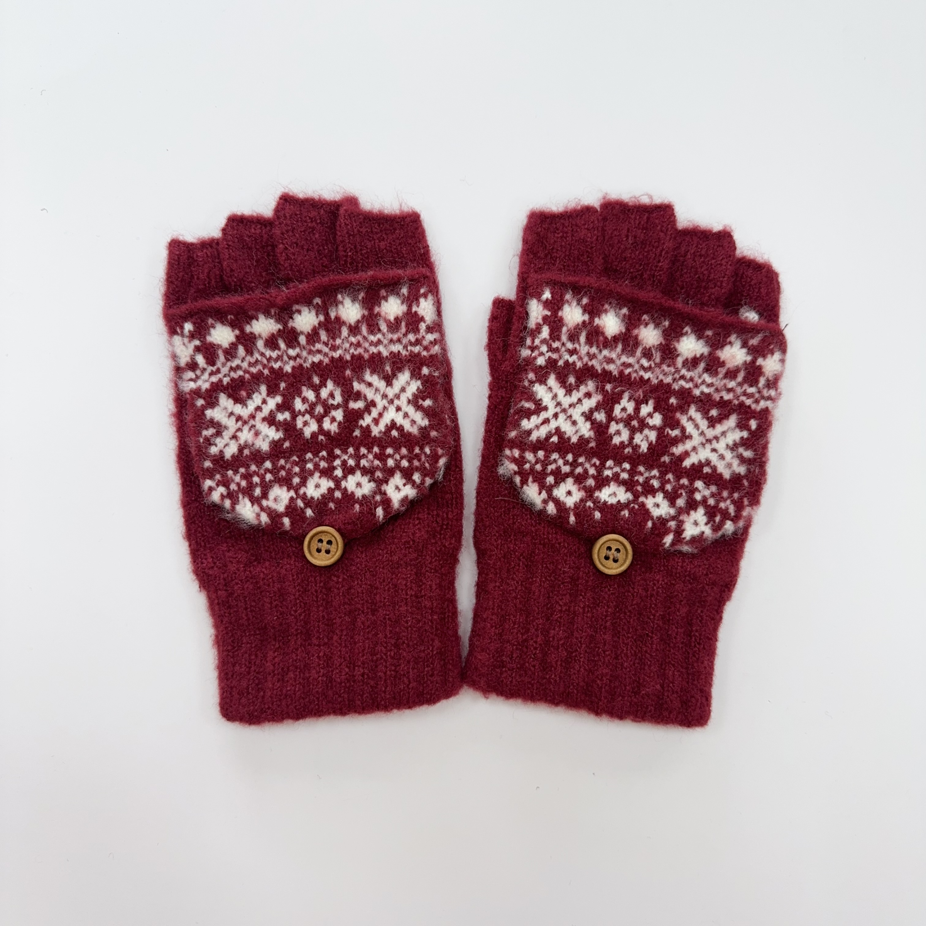 Winter Men's and Women's Knitted Gloves, Winter Snowflake Half Finger Flip Gloves, Winter Cold Resistant Gloves