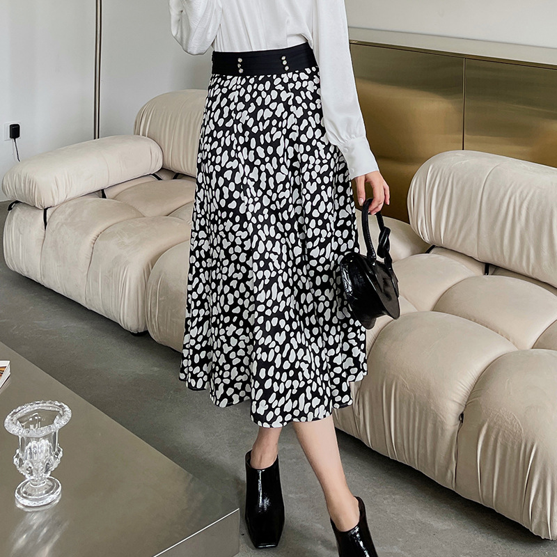 High waist Leopard Print Skirt women's vintage A-line skirt Casual Dresses