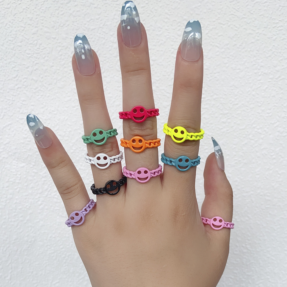 Personality Cool Smiley Face Hollow Ring Fashion Spray Paint Opening Adjustable Jewelry Rings for Women