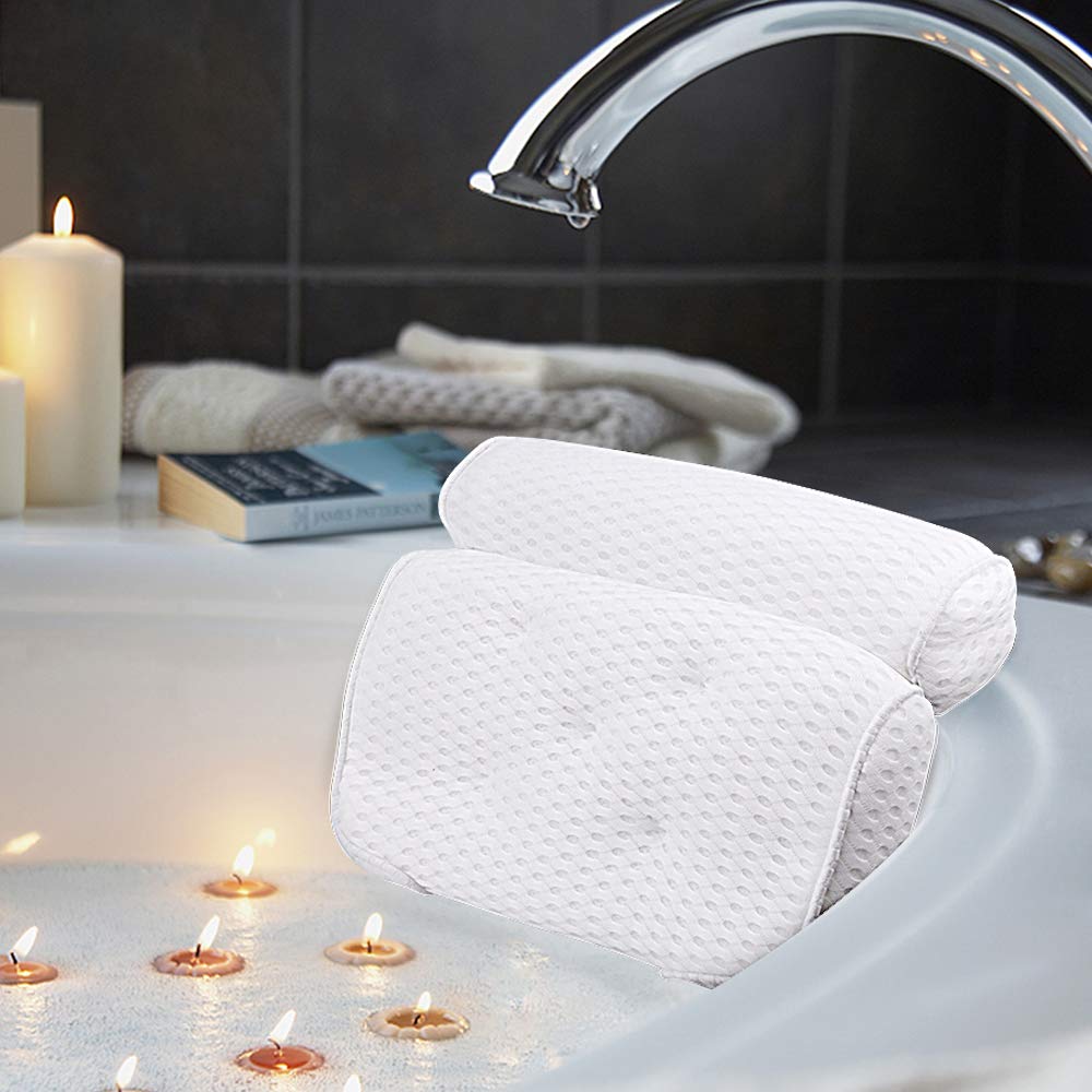 Breathable Super Soft 4D Air Mesh SPA Bath Pillow with 7 Extra Strong Suctions for Neck Head Support Bathtub Pillow