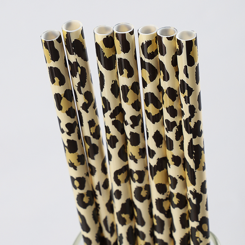 Leopard Printing Straws, reusable plastic printed drinking straws with leopard design