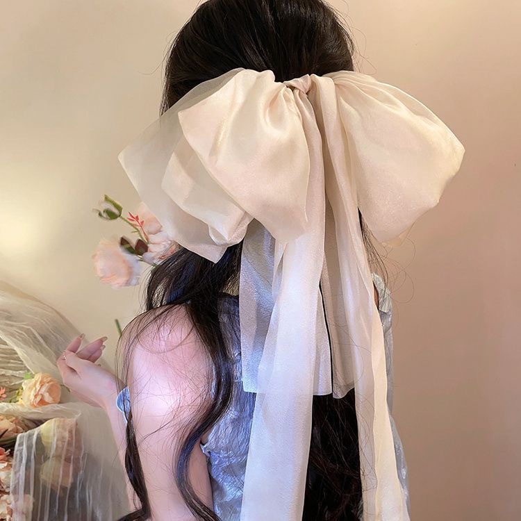 2025 New High-End Elegant Hair Accessories Black Organza 5cm Big Bow Ribbon Hairpin Sweet Alloy Headwear for Women and Girls