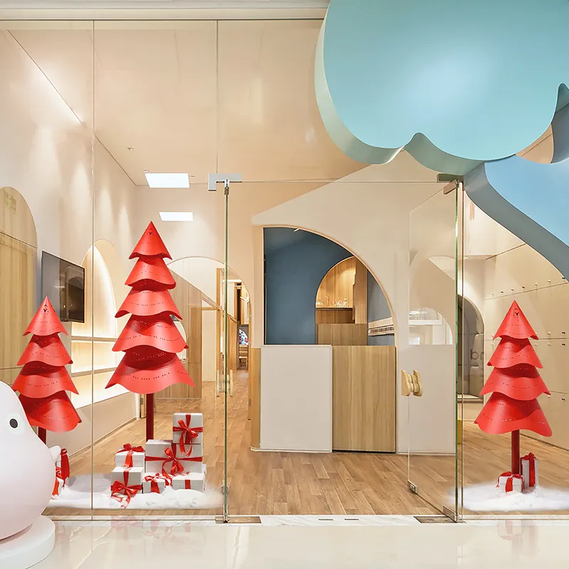 O M Display Design Christmas Tree Red Shop Decor Items Showcase Decor