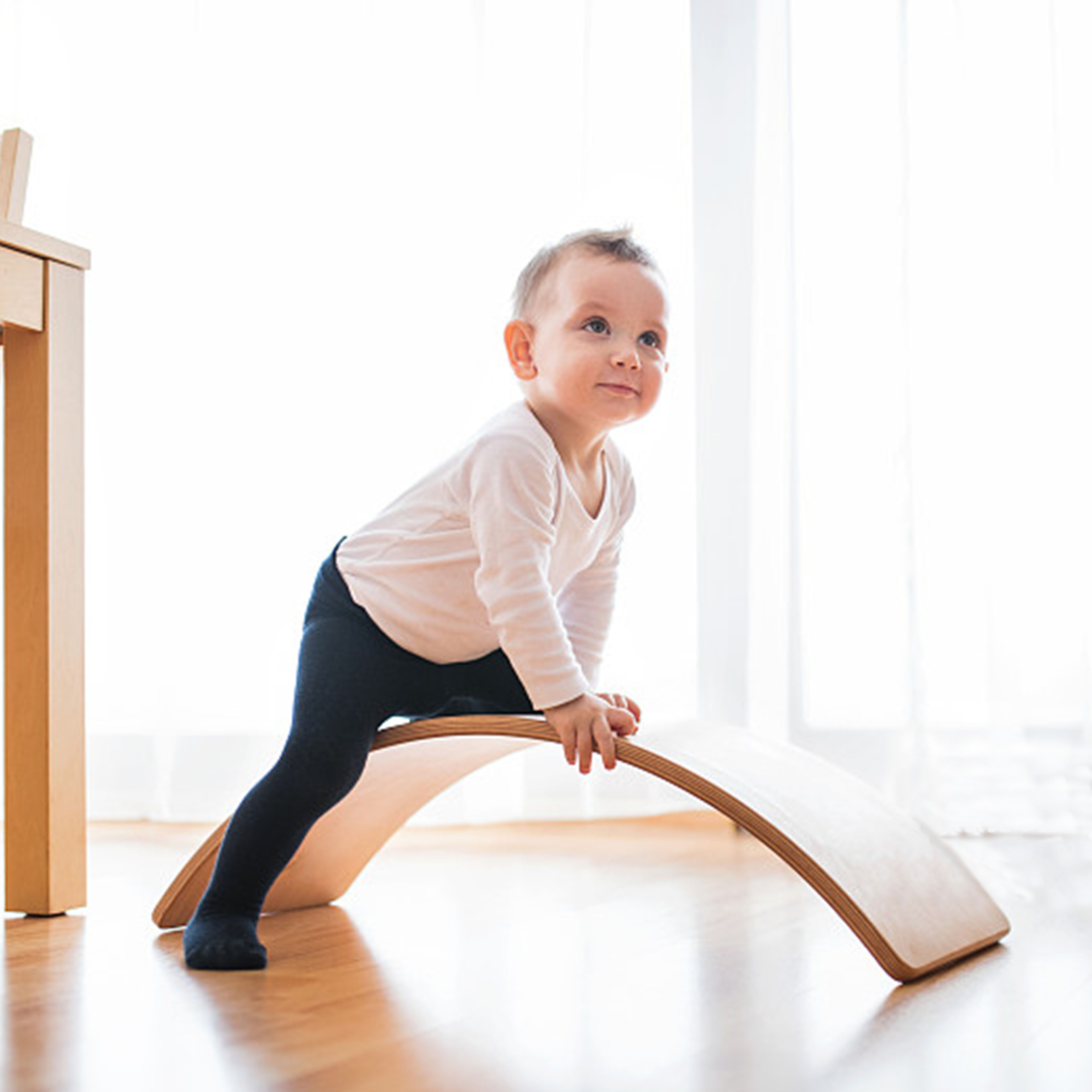 Natural Wood Kids Toddler Open Ended Learning Toy Bamboo Gentle Monster Rocker Yoga Wobble Balance Curvy Board